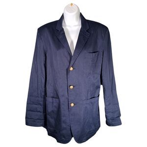 Lauren Ralph Lauren Jacket L Womens Blue Basic Cotton Coat Unlined Blazer Button